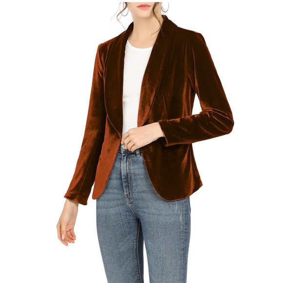 Jackets & Blazers - Work Shawl Collar One Button Brown Velvet Short Blazer Size M